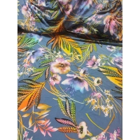 Elastyczna dzianina z wzorem pomarańczowych paproci